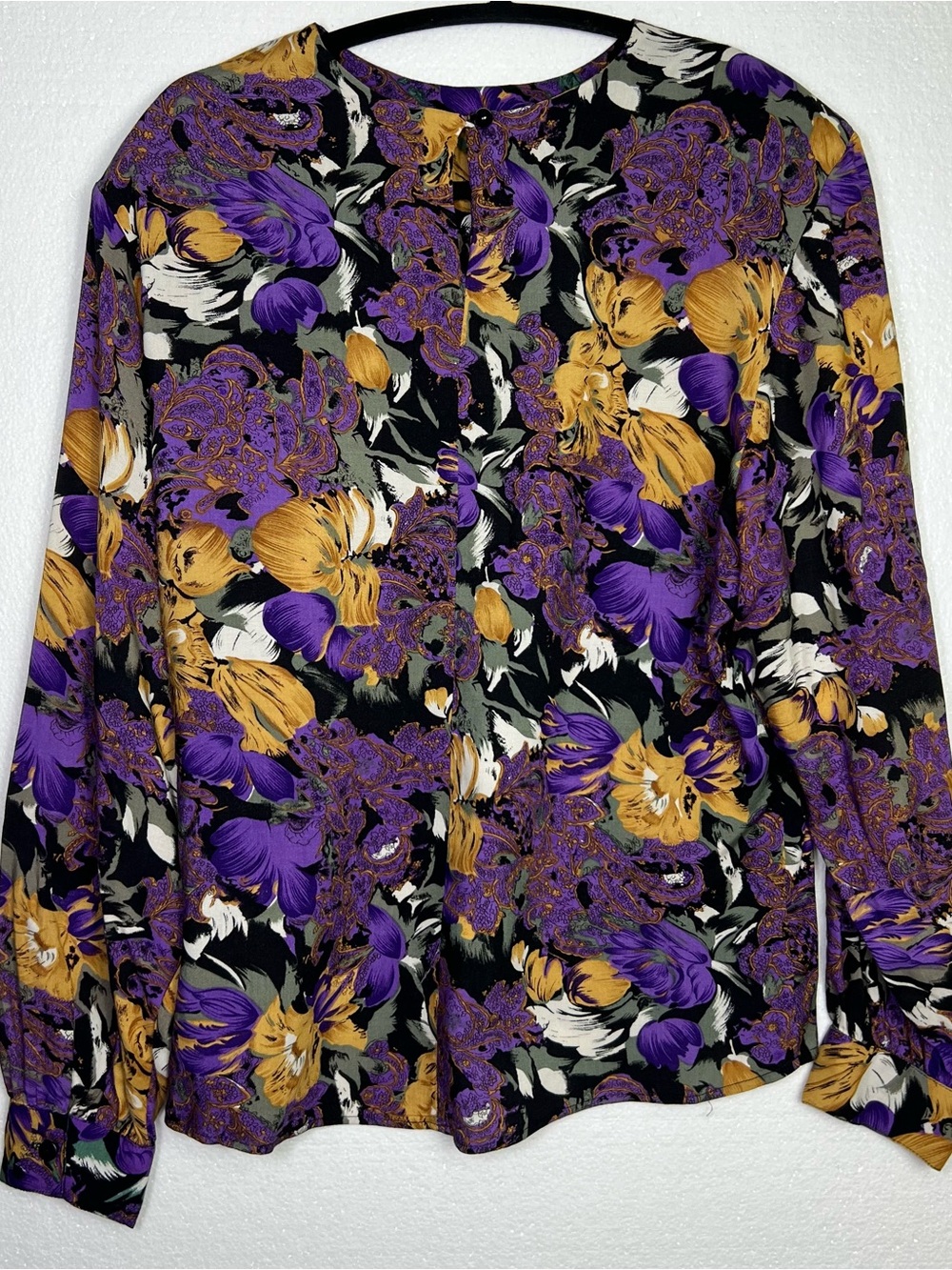 Natalie 100% cotton vintage floral blouse size L padded shoulders